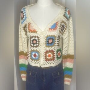 Colorful Crochet Patterned Women's Sweater